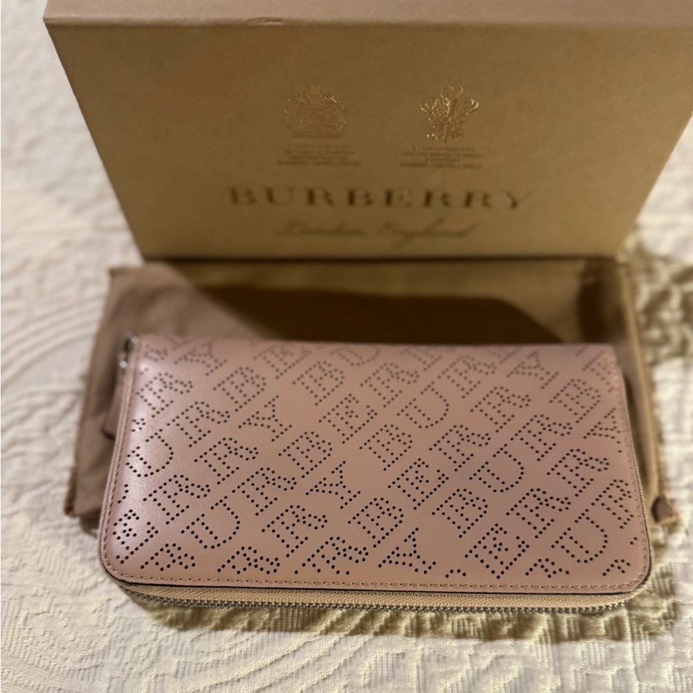 Burberry Pink Perforated Long Zippy Wallet